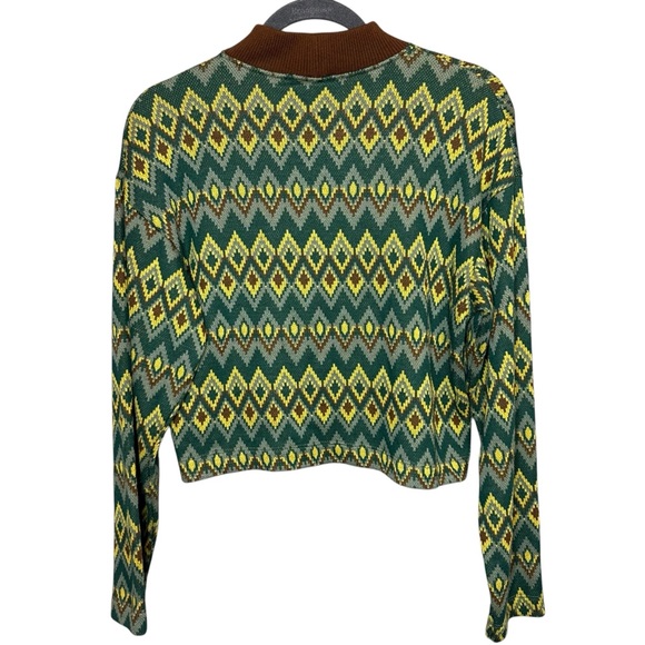 Zara green, yellow, brown geometric pattern cropped sweater size small - Picture 4 of 6